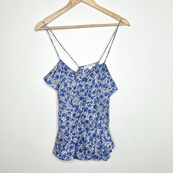 Banana Republic Y2K Silk Ruffled Floral Cami Tank Top Blue Womens XS Coquette - Picture 8 of 8
